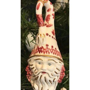 Porcelain Santa Ornament Red White Hand-painted Large 7” Father Christmas